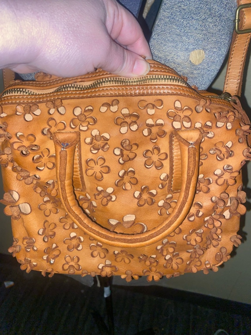Handcrafted Tan Floral Appliqué Leather Satchel Sundance boho